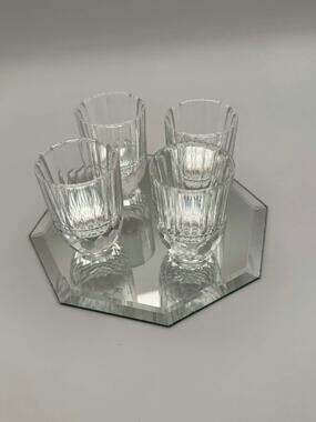 Vintage Swarovski Crystal Schnapps Shot Glasses Set of 4 w Mirror Tray Austria